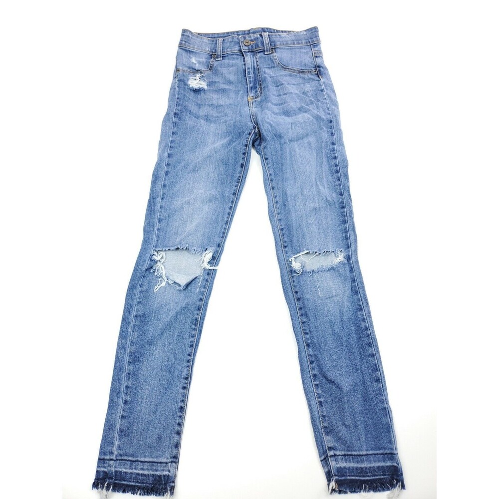 Carmar High Rise Jeans Light Blue Wash Destroyed Distressed Zipper Size 26